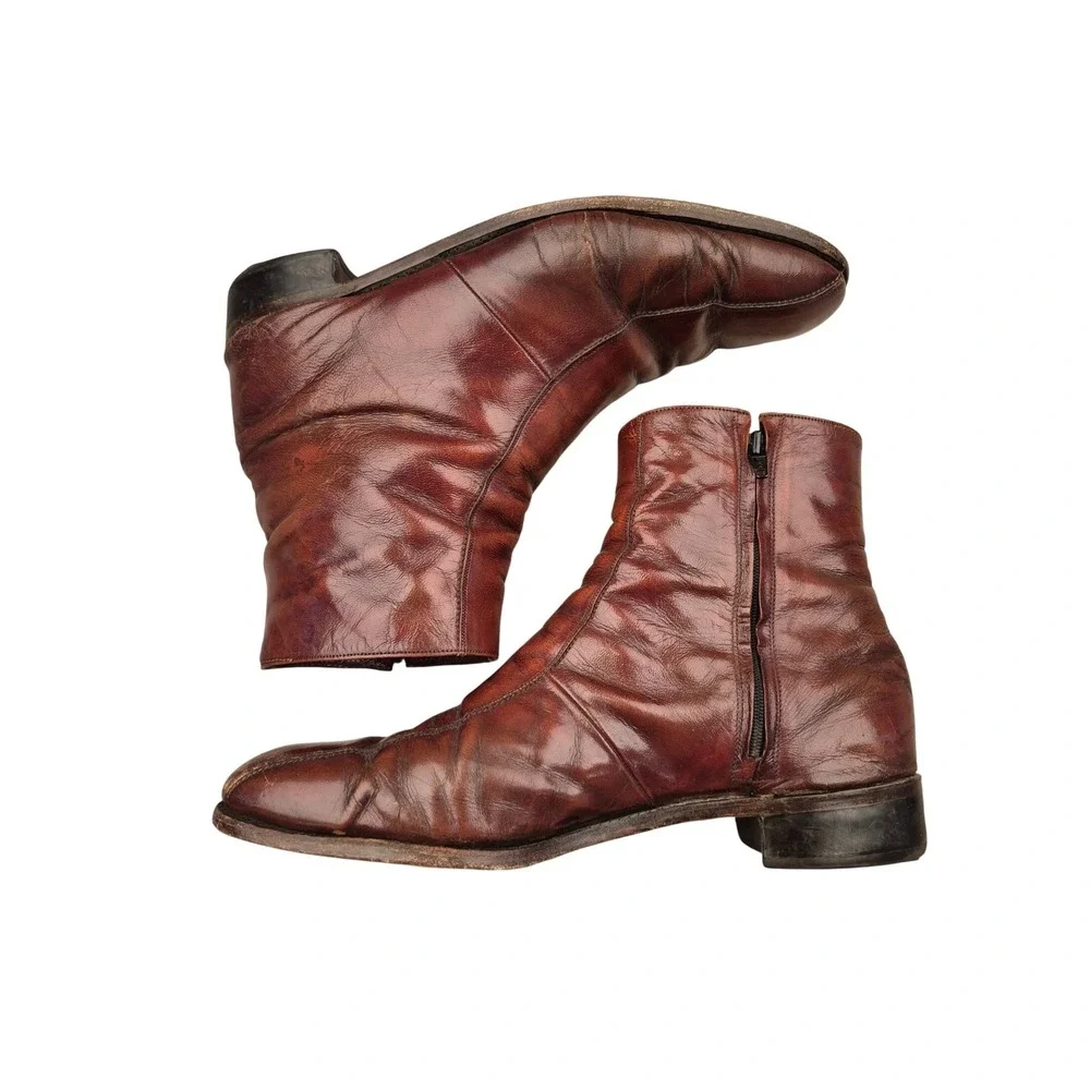 Florsheim‎ Imperial Brown Leather Side Zip Duke Bike Toe Dress Boots Sz 14 D VTG